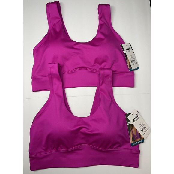 Avia Twisted Size M Back Sports Bra Low Support Mesh Purple Orchid Glow 2pcs - Picture 1 of 9